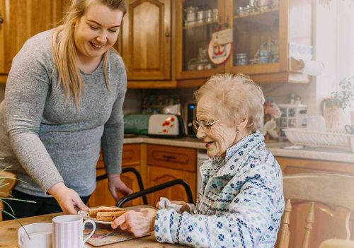 home care grimsby - carer giving lunch for client